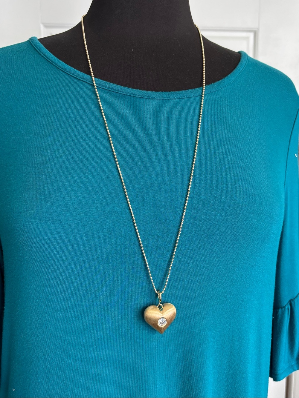 Gold Bubble Heart Pendant Necklace with Crystal Accent